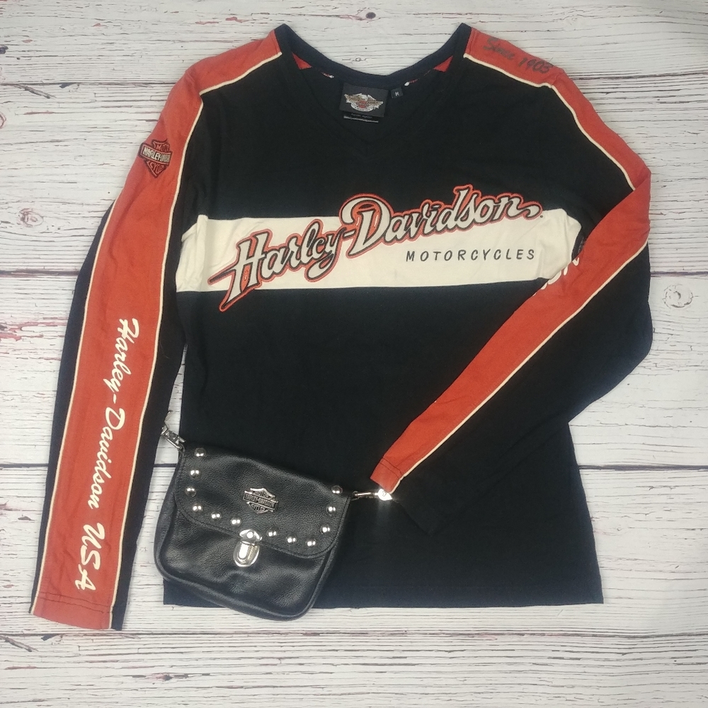 Retro Harley Davidson V-Neck Long Sleeve